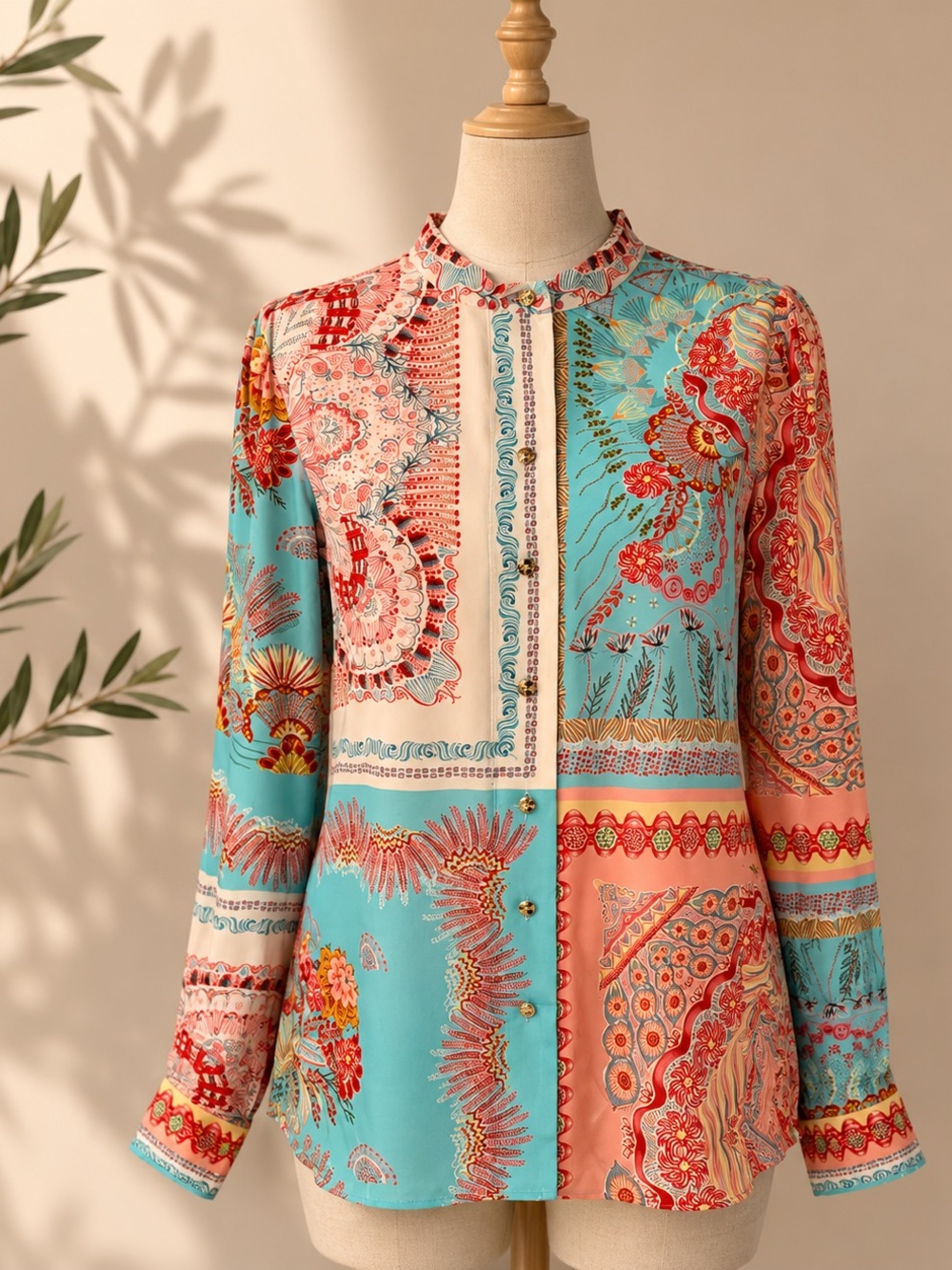 Hale Bob Floral Paisley Mix Blouse in Teal & Coral